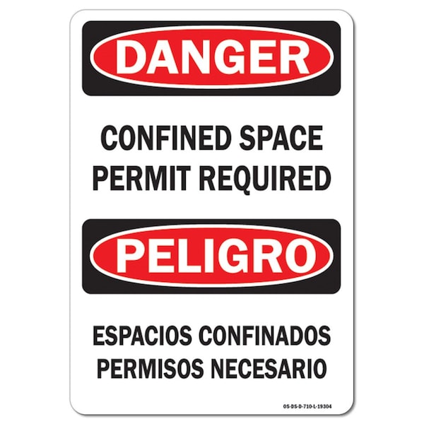 OSHA, Confined Space Permit Required Bilingual, 18in X 12in Rigid Plastic, 18" W, 12" H, Landscape